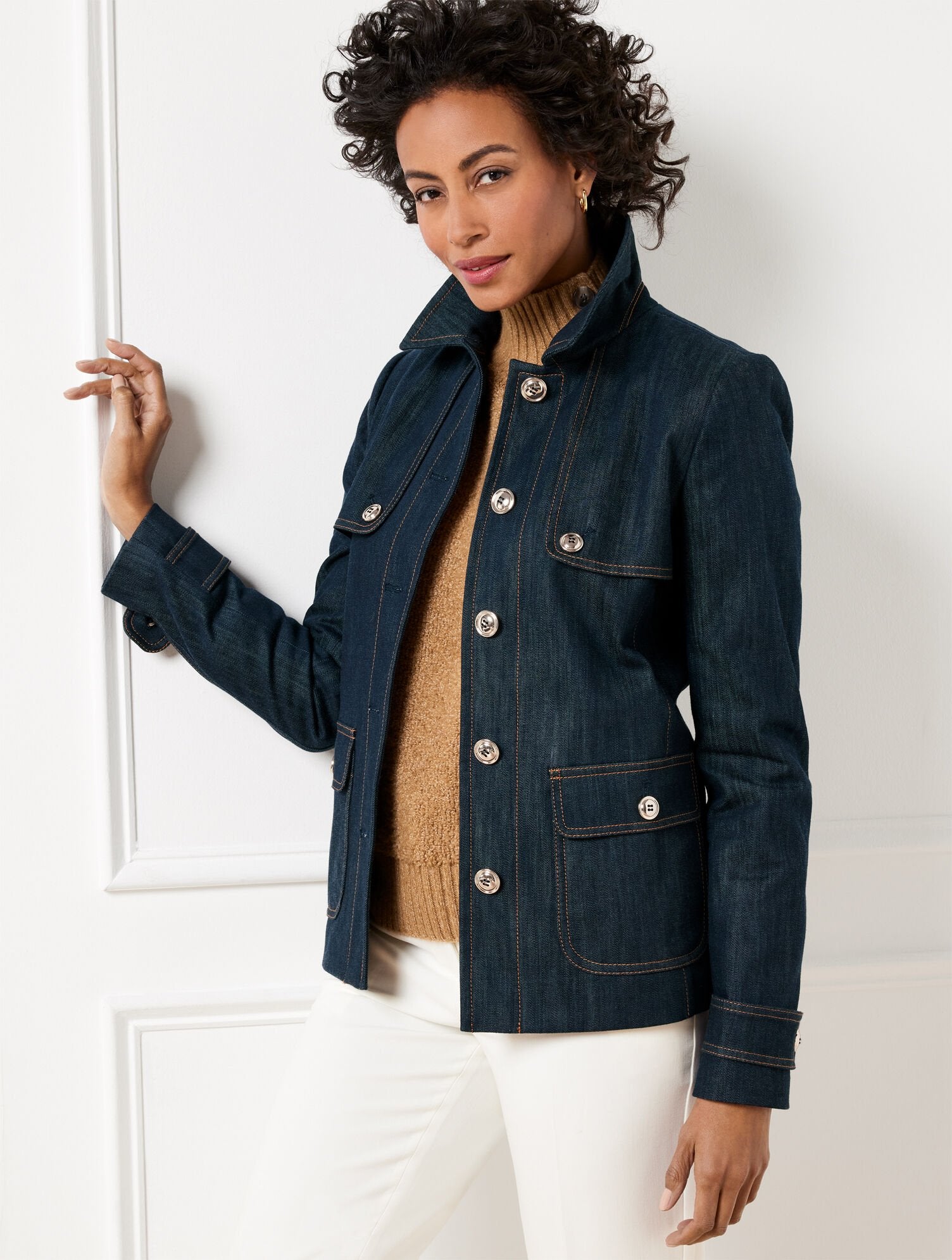 INDIGO REFINED DENIM SHORT TRENCH COAT | Talbots for sale