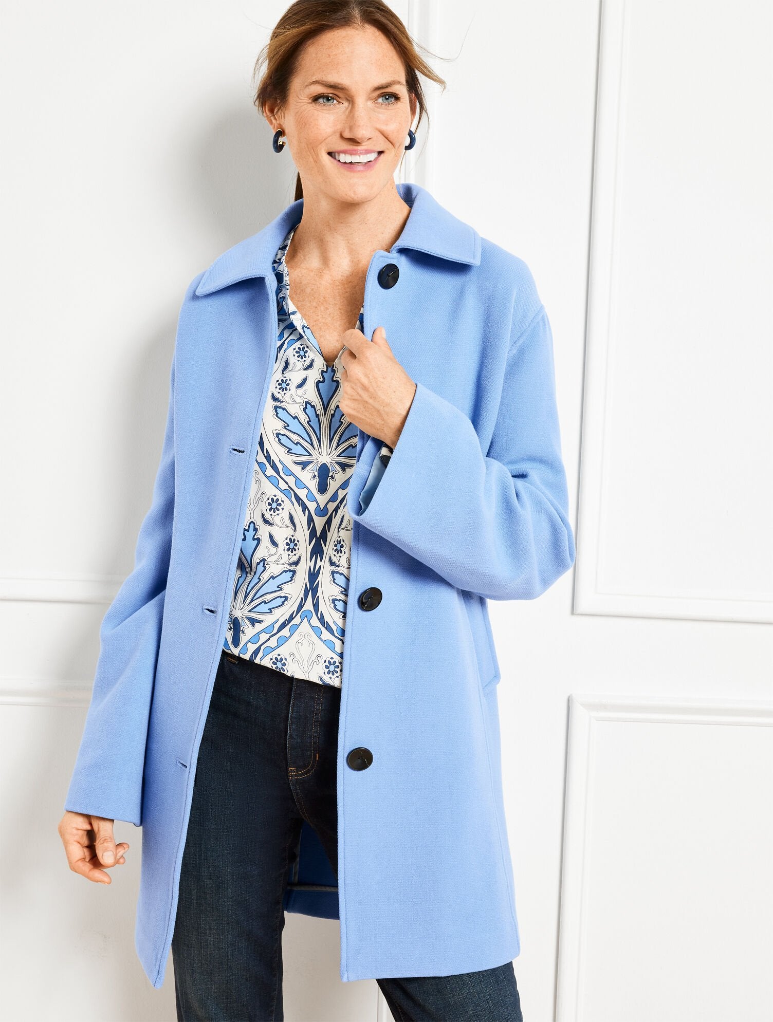 VISTA BLUE KNIT A-LINE COAT | Talbots online