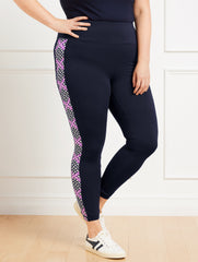 INDIGO BLUE PERFORMANCE INTERLOCK LEGGINGS - DIAMOND GRID | Talbots sale