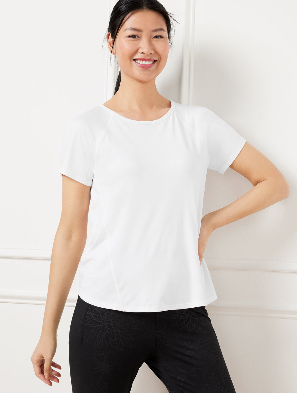 WHITE COOL SLUB ACTIVE SHORT SLEEVE TEE | Talbots for sale