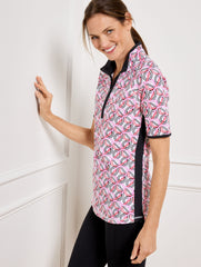 WHITE MULTI UPF 50+ PIQUÉ HALF-ZIP POLO - INTERLACING LOOPS | Talbots online