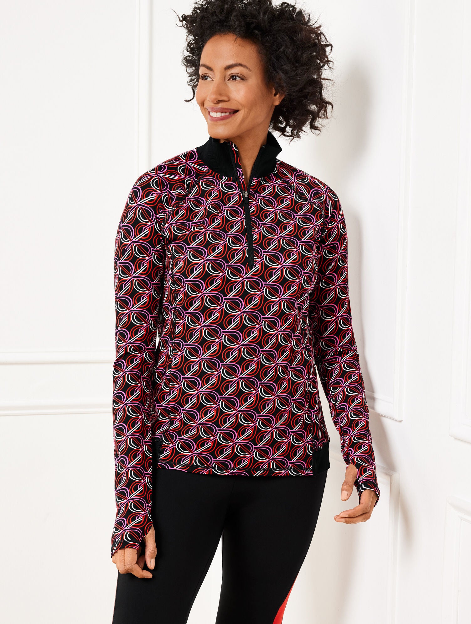 BLACK MULTI PERFORMANCE INTERLOCK HALF-ZIP PULLOVER - INTERLACING LOOPS | Talbots discount