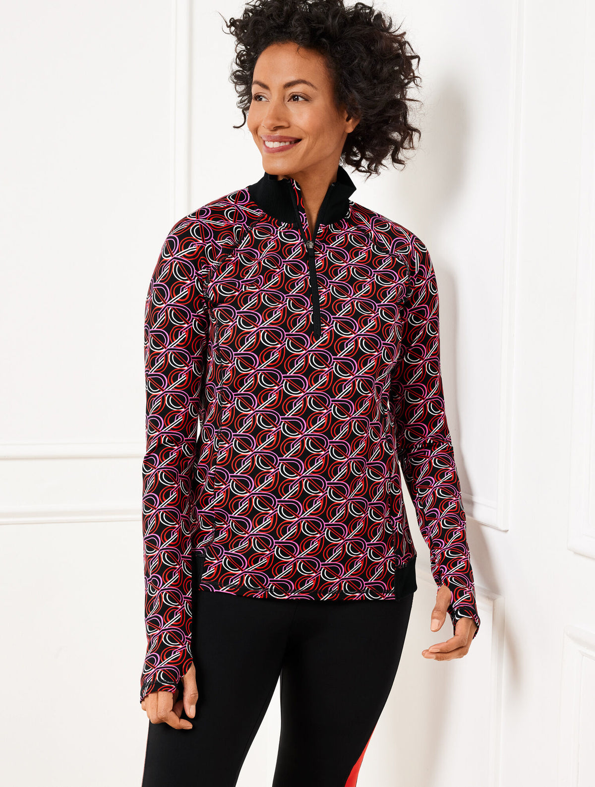 BLACK MULTI PERFORMANCE INTERLOCK HALF-ZIP PULLOVER - INTERLACING LOOPS | Talbots discount