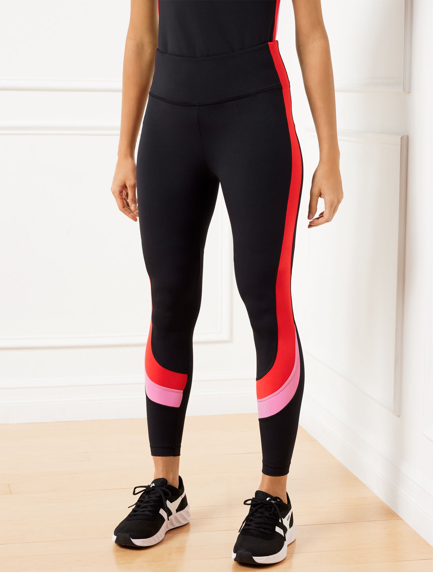 BLACK/VIVID RED PERFORMANCE INTERLOCK LEGGINGS - COLORBLOCK | Talbots US