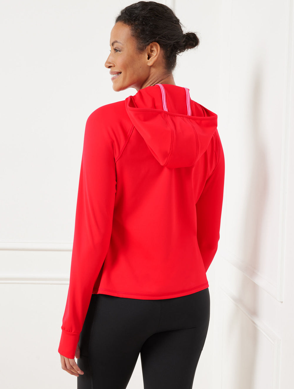VIVID RED PERFORMANCE INTERLOCK HOODED PULLOVER - DIAGONAL | Talbots sale