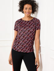BLACK MULTI COOL SLUB ACTIVE SHORT SLEEVE TEE - INTERLACING LOOPS | Talbots discount