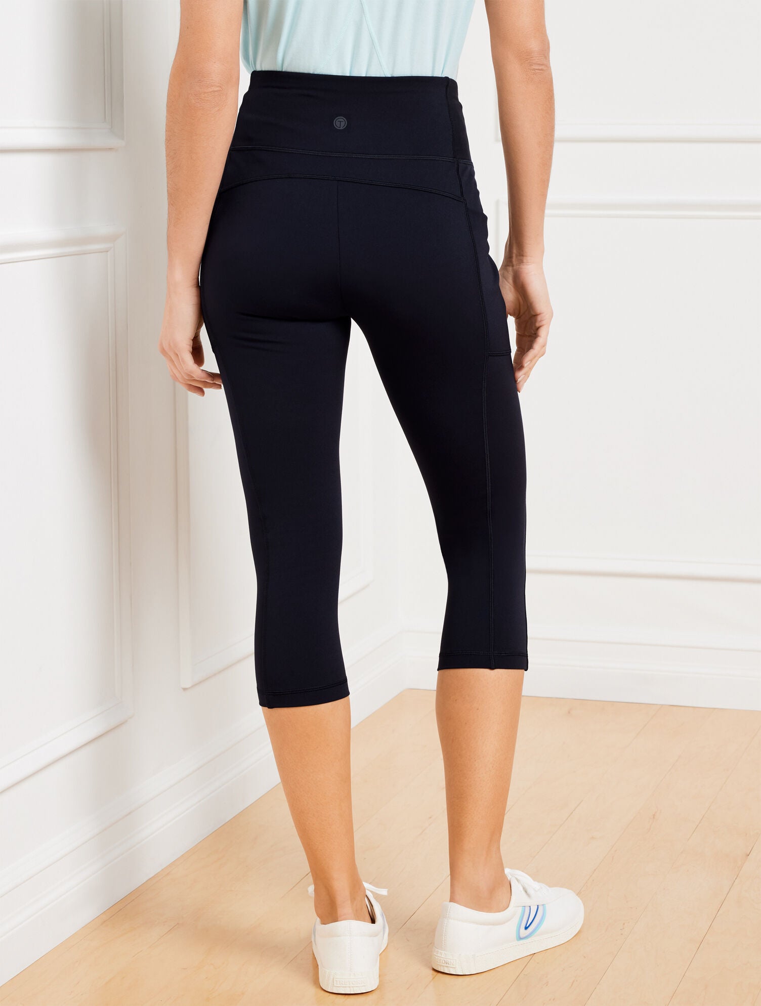 BLACK PERFORMANCE INTERLOCK HIGH WAIST CROP LEGGINGS | Talbots sale