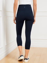BLACK|INDIGO BLUE PERFORMANCE INTERLOCK CAPRI LEGGINGS | Talbots US