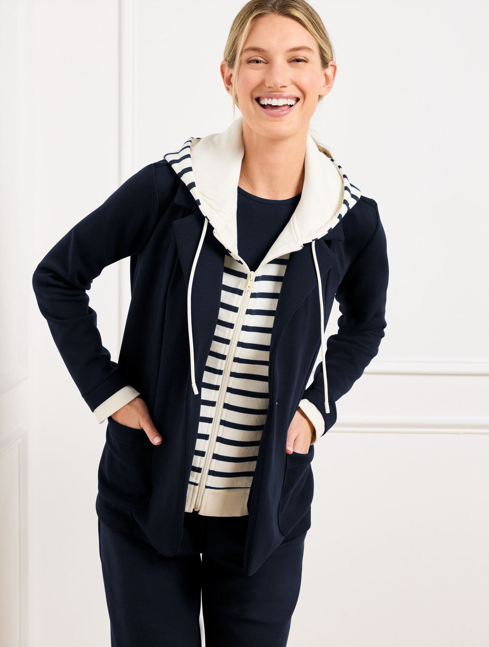 INDIGO BLUE AIRKNIT STRETCH FULL ZIP BLAZER | Talbots on sale