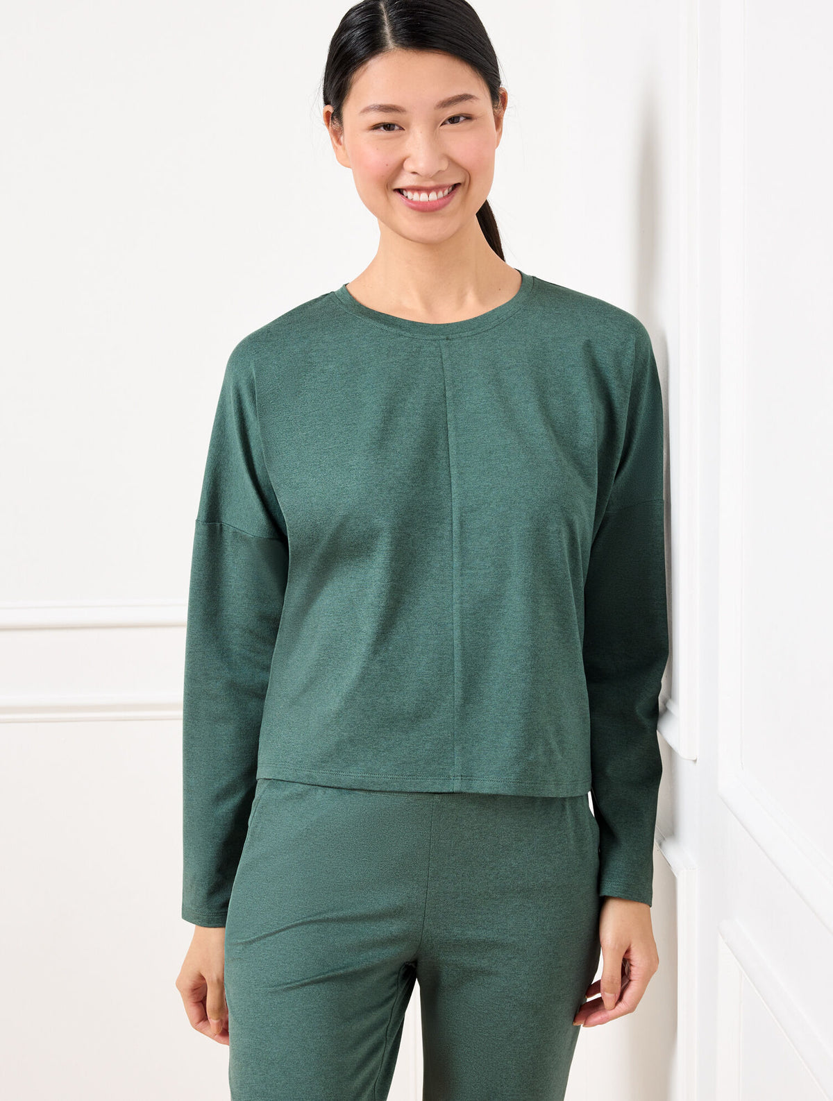 HUNTER GREEN HEATHER|IRON HEATHER BUTTERY SOFT EASY KNIT CREWNECK TEE | Talbots near me
