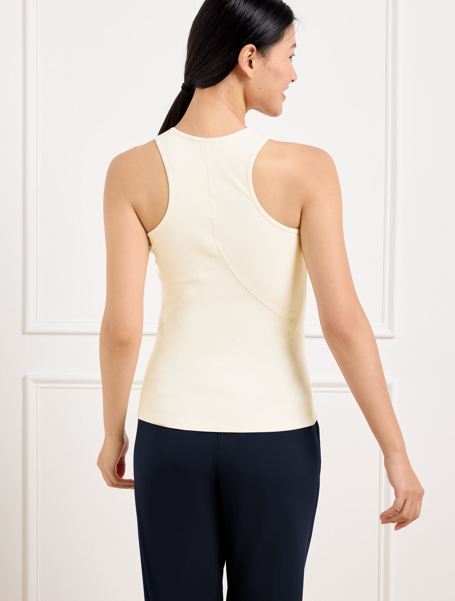BLACK|INDIGO BLUE|IVORY|WHITE|BISCAYNE BLUE|LIMEADE CONTOUR STRETCH RIBBED TANK | Talbots US