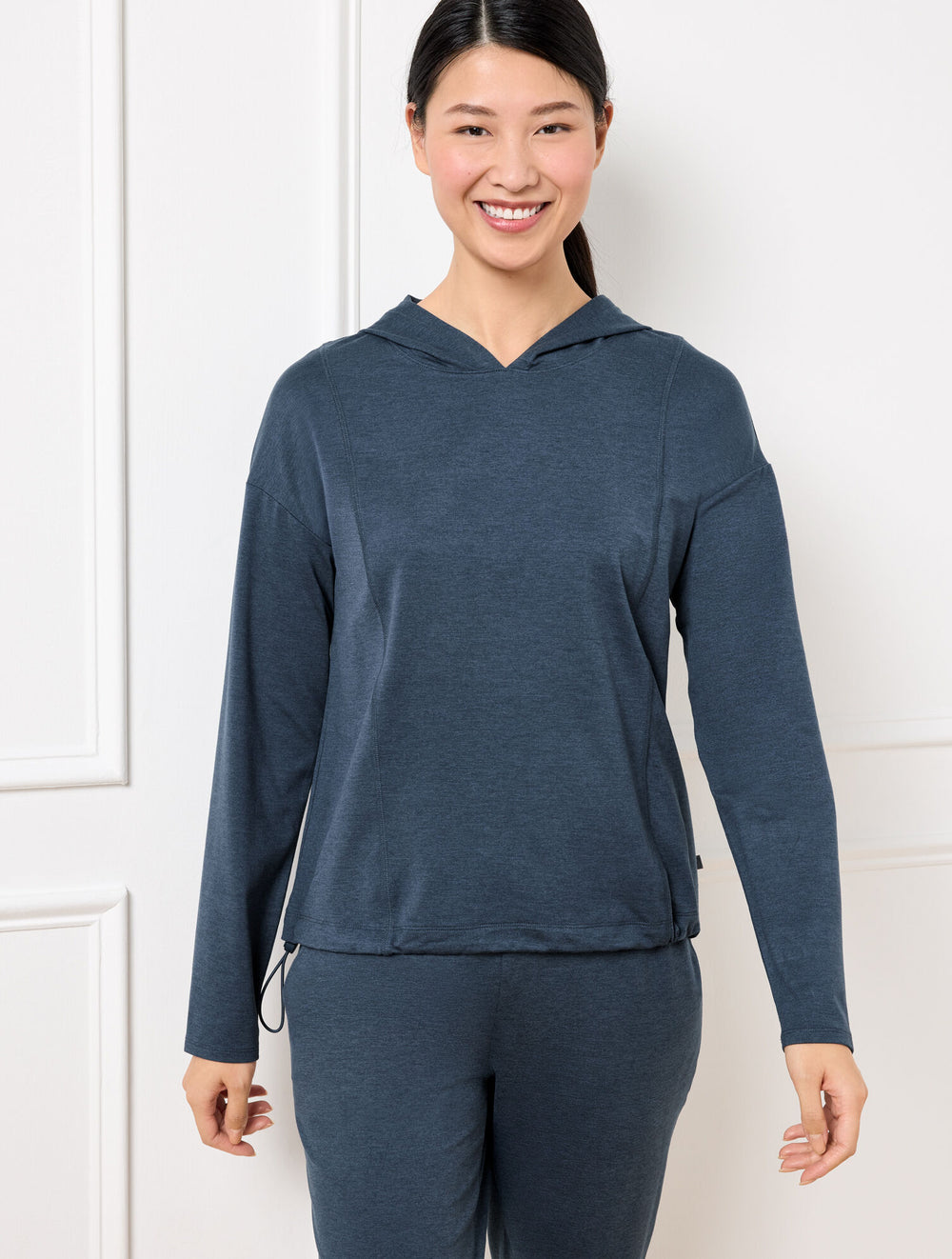 INDIGO HEATHER|LIGHT OAK HEATHER|MIST HEATHER BUTTERY SOFT EASY KNIT BUNGEE HEM HOODIE | Talbots online