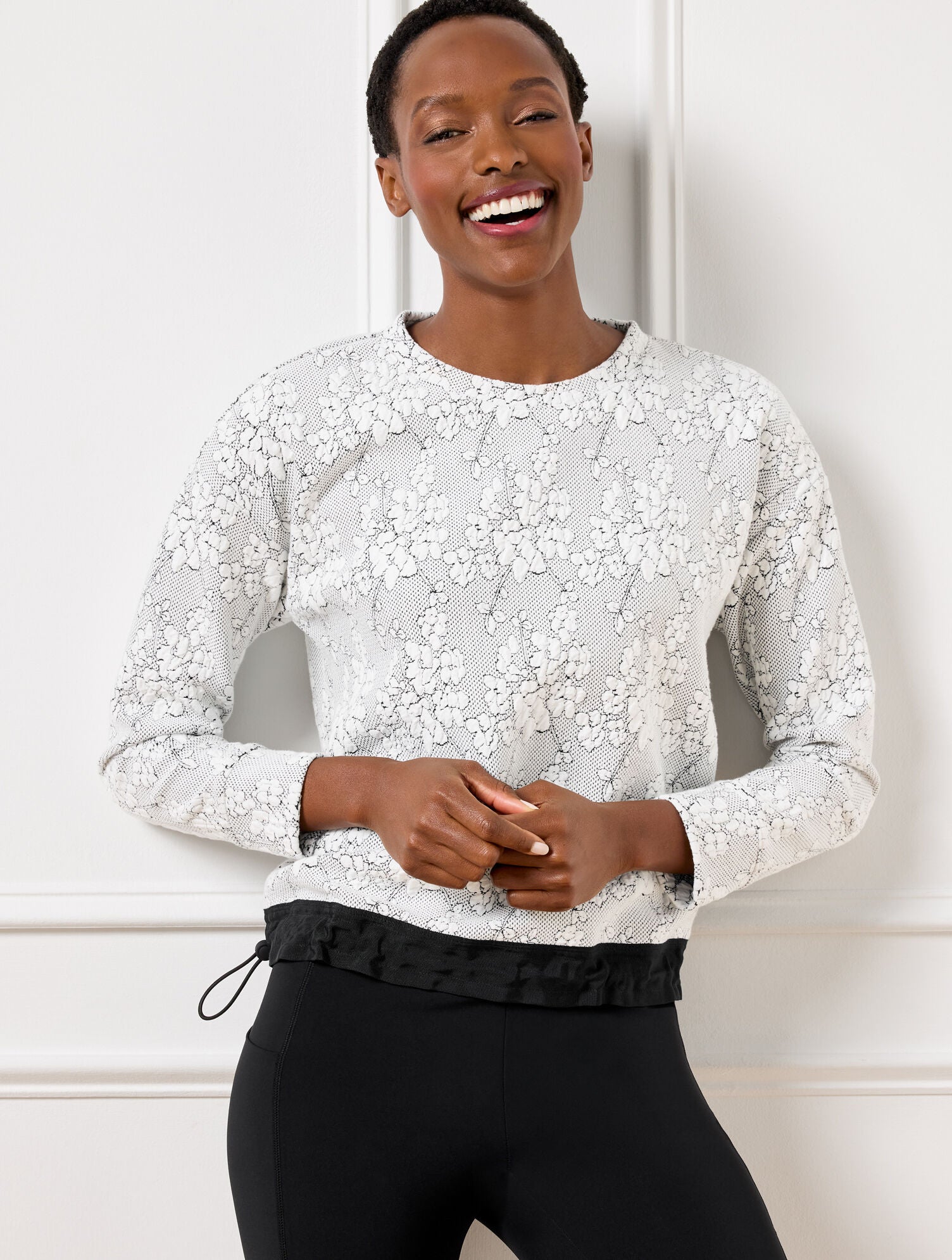 WHITE/BLACK JACQUARD CREWNECK PULLOVER - CHERRY BLOSSOM | Talbots near me