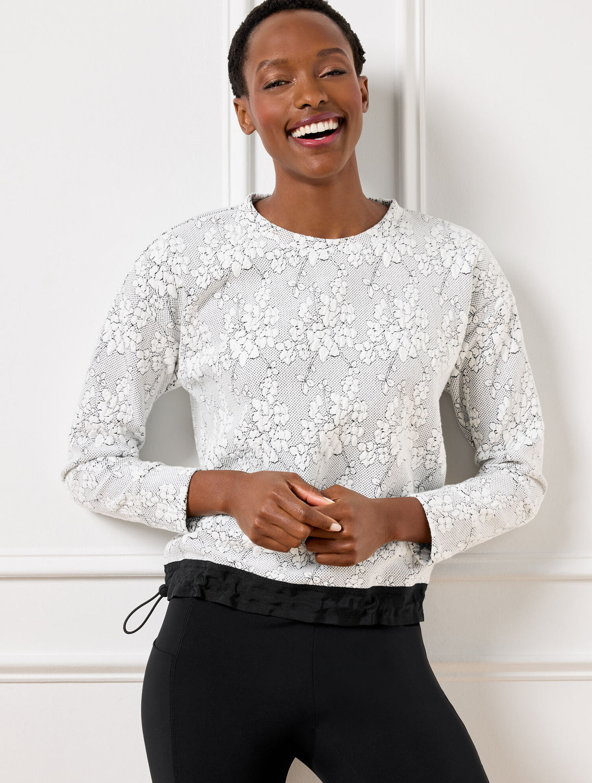 WHITE/BLACK JACQUARD CREWNECK PULLOVER - CHERRY BLOSSOM | Talbots near me