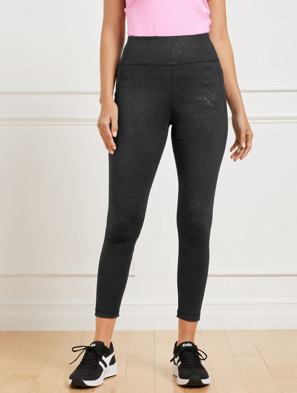 BLACK OUT & ABOUT LEGGINGS - EMBOSSED FLORAL | Talbots outlet