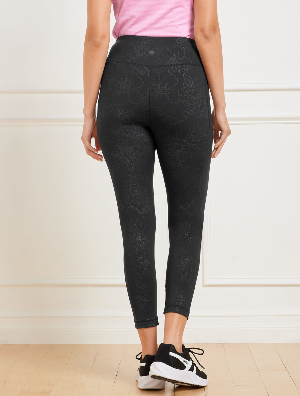 BLACK OUT & ABOUT LEGGINGS - EMBOSSED FLORAL | Talbots outlet