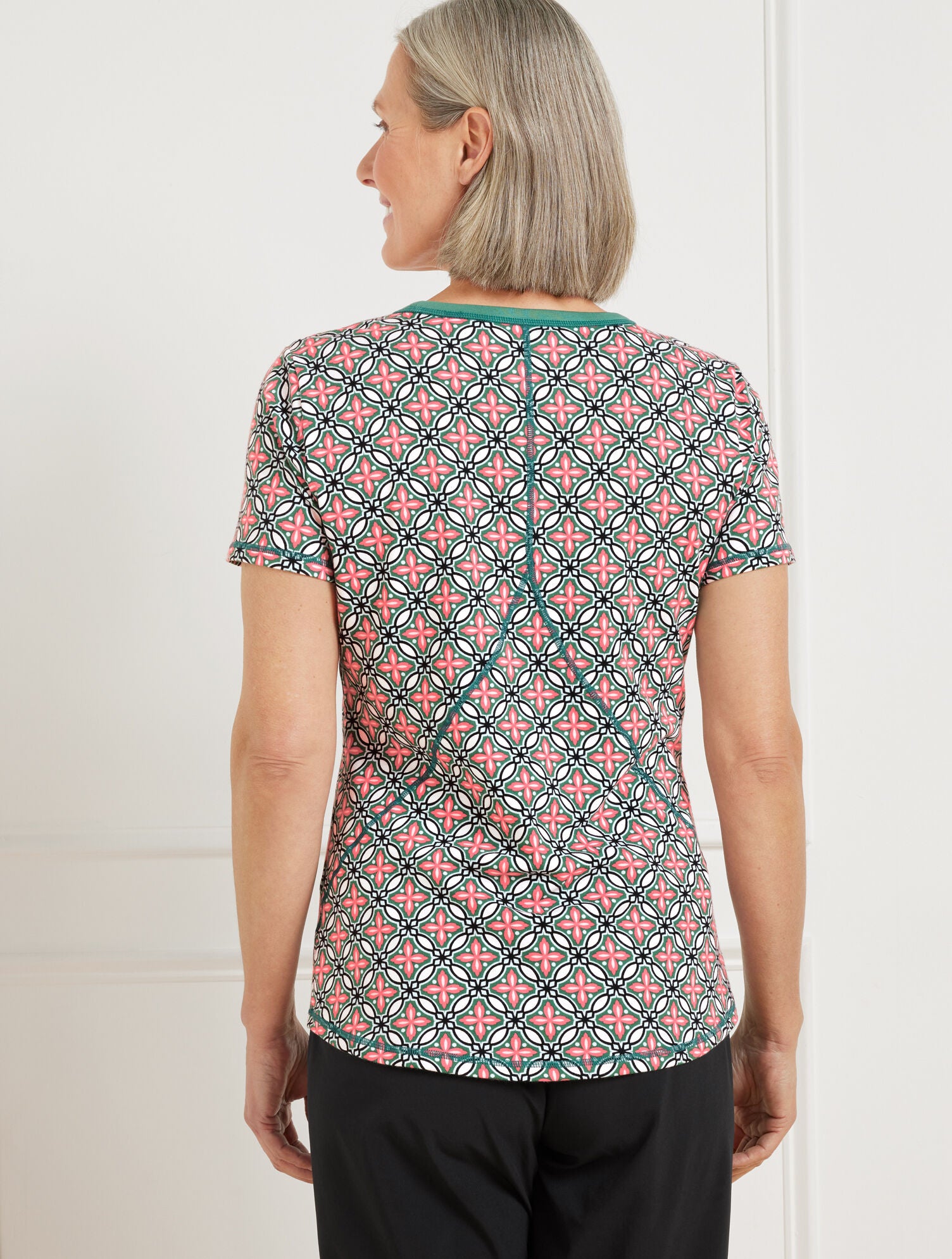 HERITAGE GREEN MULTI SUPERSOFT JERSEY SHORT SLEEVE TEE - HIGH TIDE TILE | Talbots sale