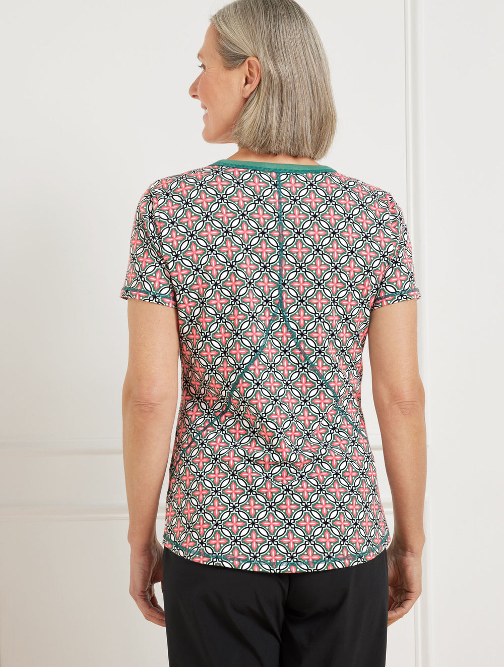 HERITAGE GREEN MULTI SUPERSOFT JERSEY SHORT SLEEVE TEE - HIGH TIDE TILE | Talbots sale