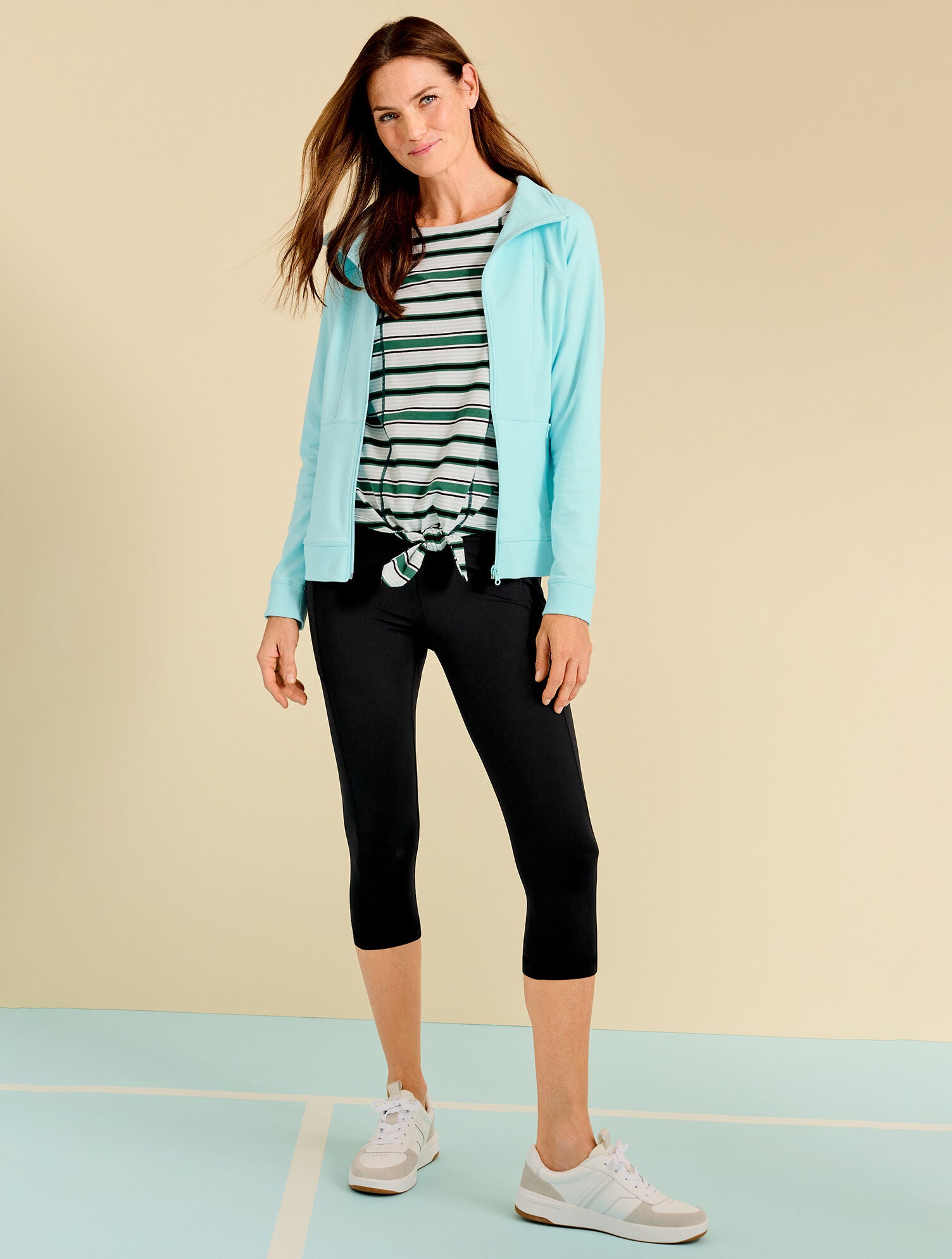 HERITAGE GREEN MULTI|ROSEWATER MULTI SUPERSOFT JERSEY TIE FRONT TEE - RAINFALL STRIPE | Talbots outlet