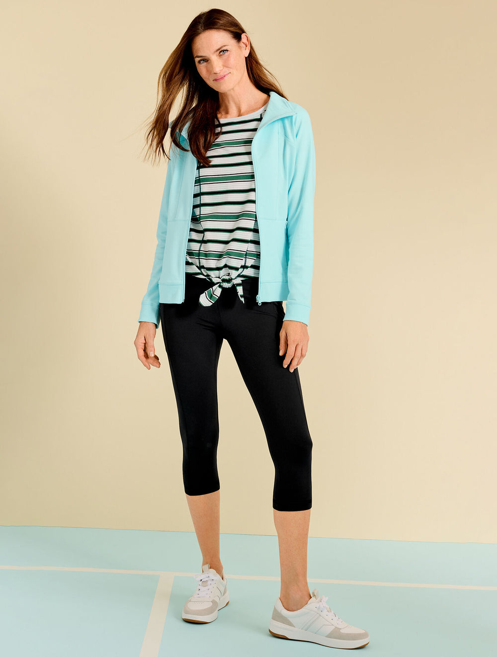 HERITAGE GREEN MULTI|ROSEWATER MULTI SUPERSOFT JERSEY TIE FRONT TEE - RAINFALL STRIPE | Talbots outlet