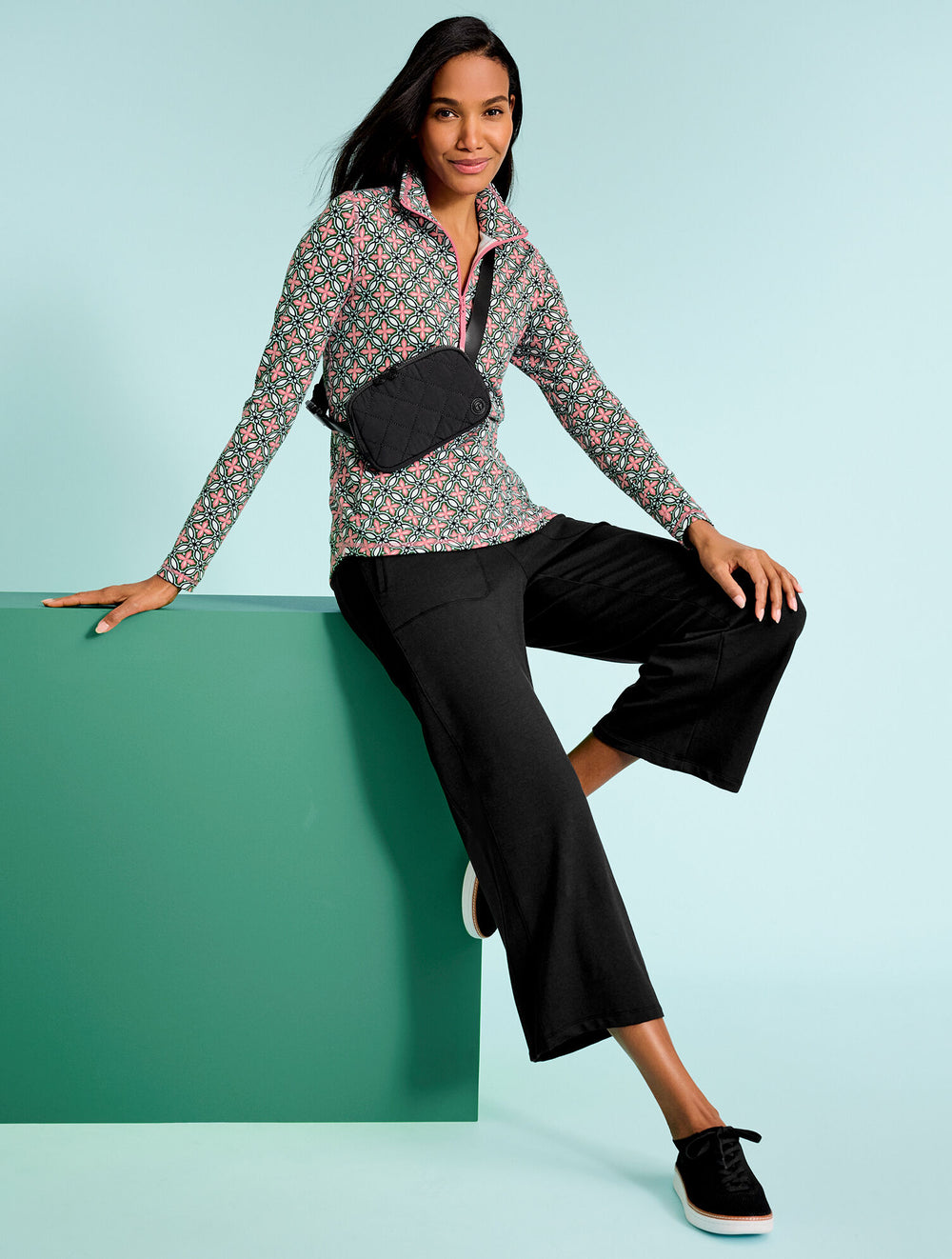 HERITAGE GREEN MULTI MODAL FRENCH TERRY HALF-ZIP PULLOVER - HIGH TIDE TILE | Talbots outlet
