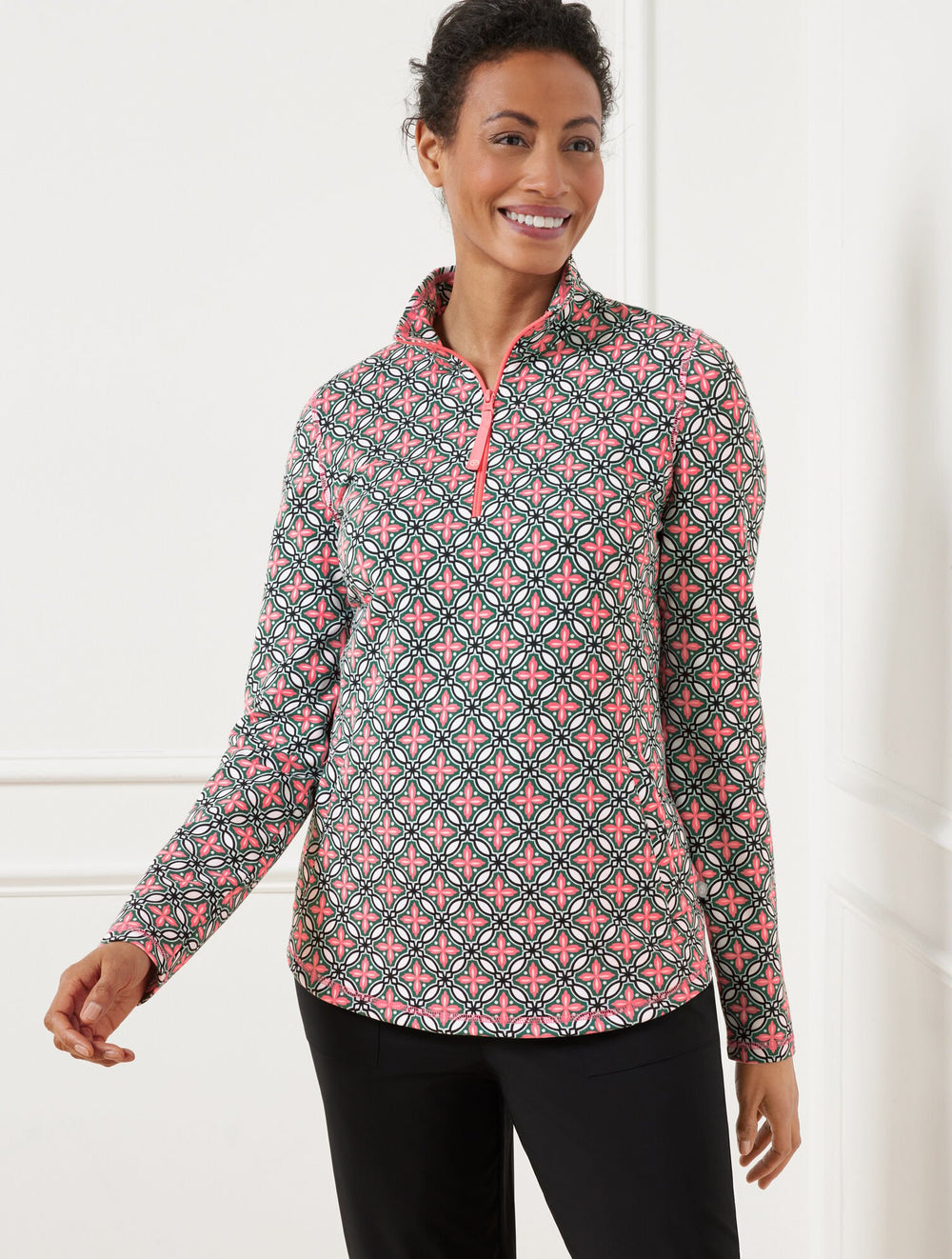 HERITAGE GREEN MULTI MODAL FRENCH TERRY HALF-ZIP PULLOVER - HIGH TIDE TILE | Talbots outlet