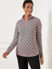 HERITAGE GREEN MULTI MODAL FRENCH TERRY HALF-ZIP PULLOVER - HIGH TIDE TILE | Talbots outlet
