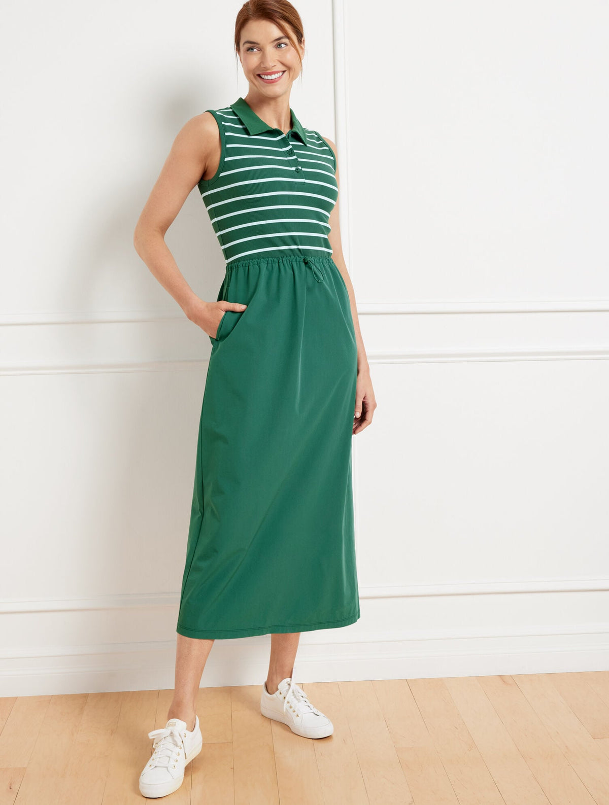 HERITAGE GREEN MIXED MEDIA POLO DRESS | Talbots sale