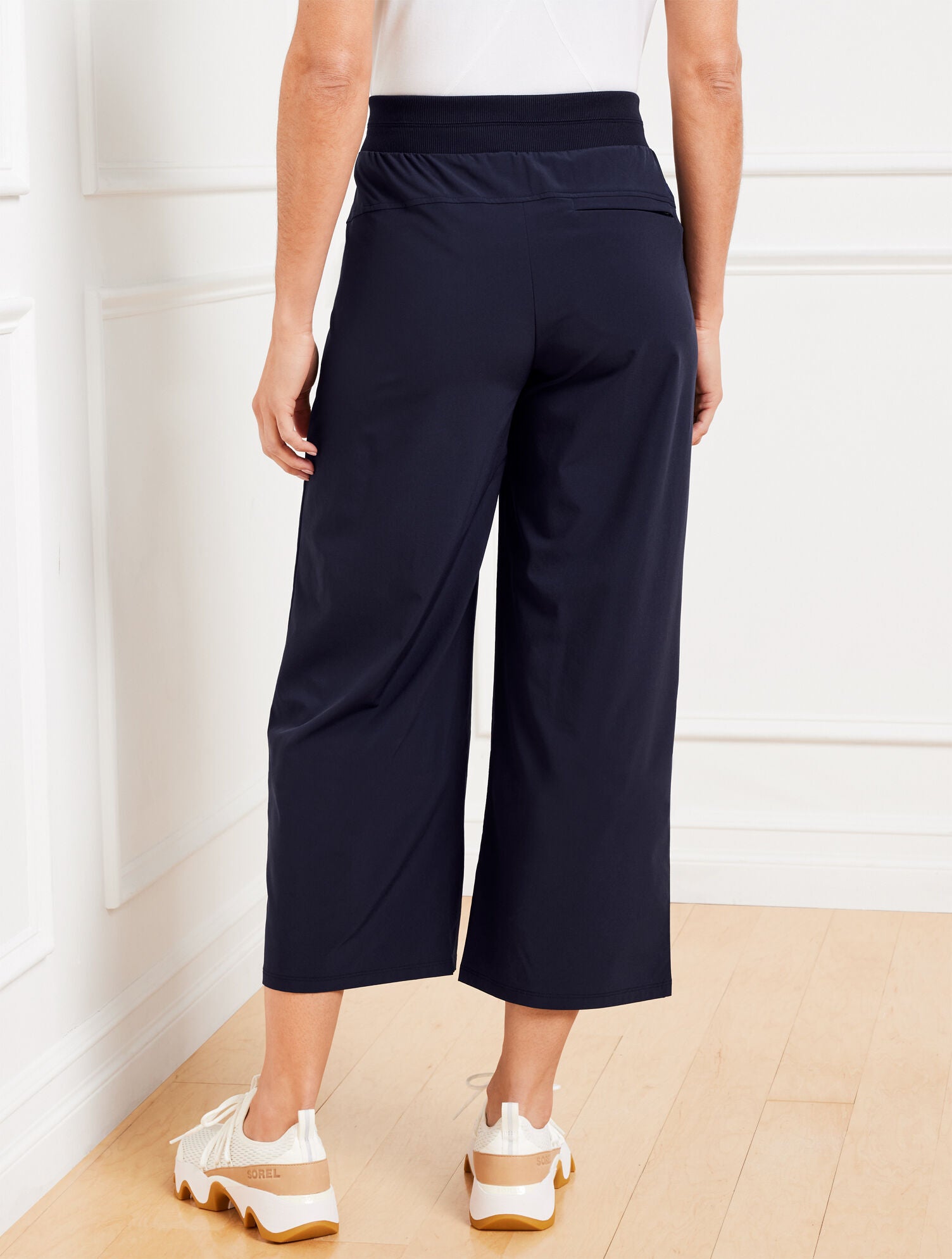 BLACK|INDIGO BLUE|OAT LIGHTWEIGHT WOVEN STRETCH WIDE LEG ANKLE PANTS | Talbots sale