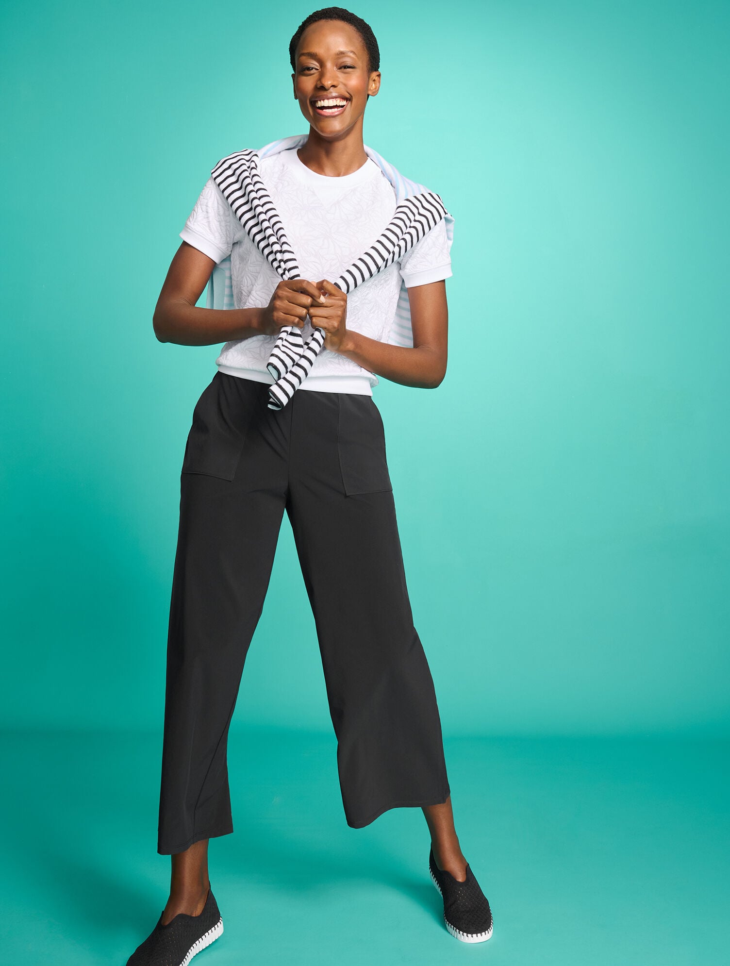 BLACK|INDIGO BLUE|OAT LIGHTWEIGHT WOVEN STRETCH WIDE LEG ANKLE PANTS | Talbots sale