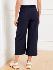 BLACK|INDIGO BLUE|OAT LIGHTWEIGHT WOVEN STRETCH WIDE LEG ANKLE PANTS | Talbots sale