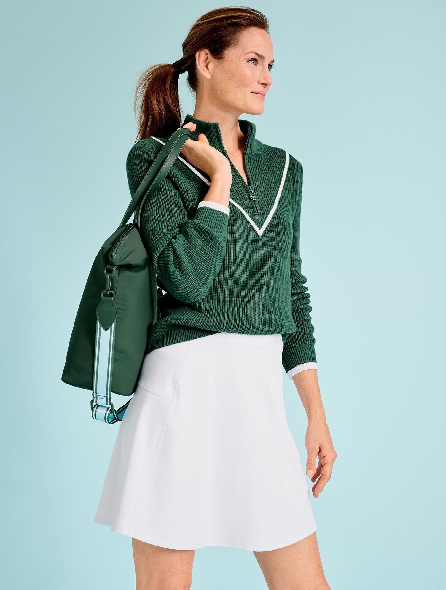 HERITAGE GREEN COOLMAX® HALF-ZIP SWEATER - CHEVRON | Talbots discount