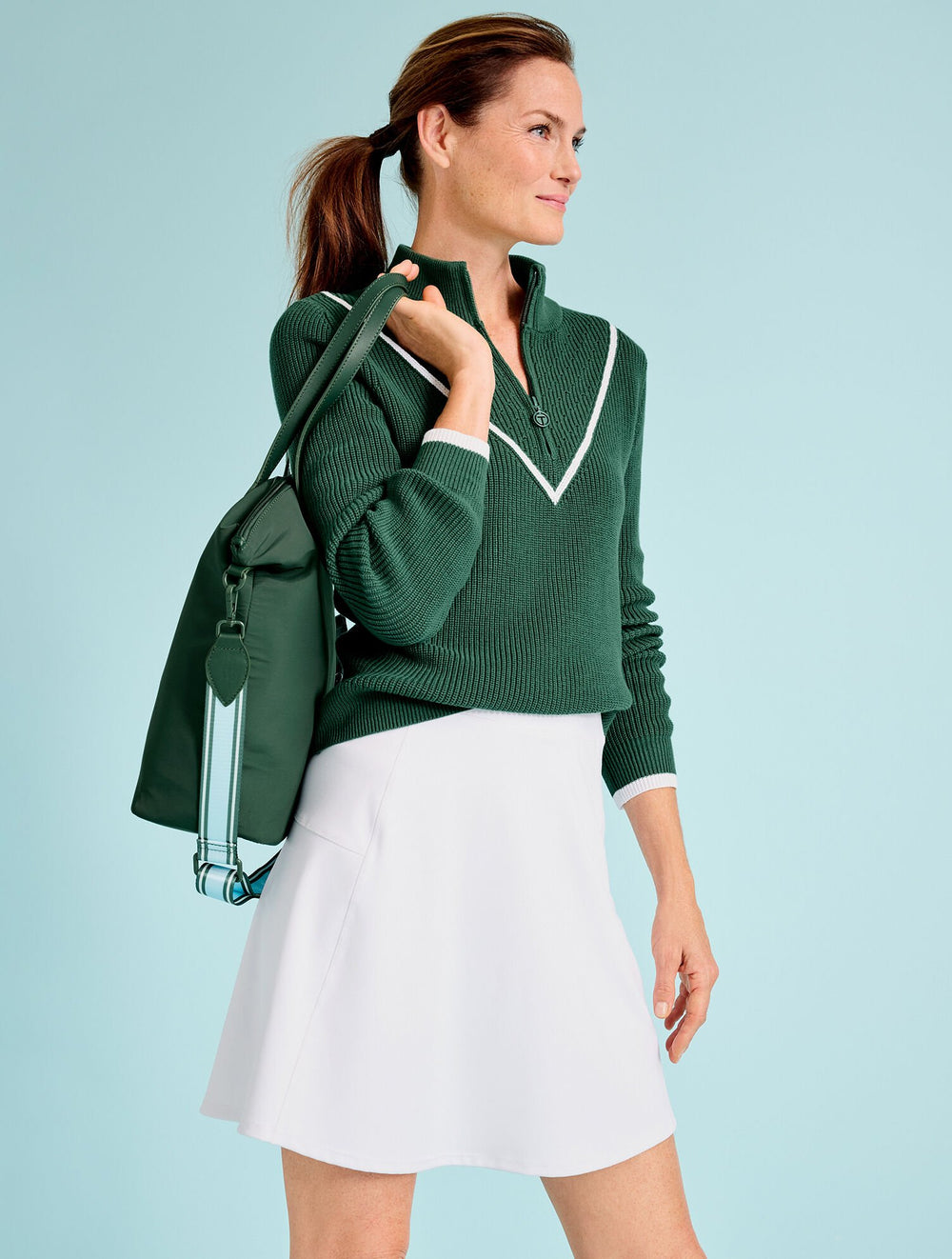 HERITAGE GREEN COOLMAX® HALF-ZIP SWEATER - CHEVRON | Talbots discount
