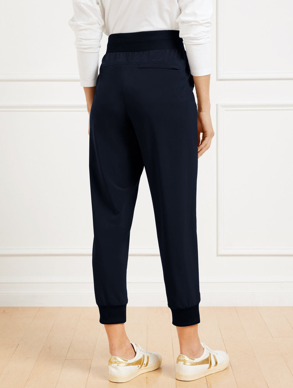BLACK|INDIGO BLUE LIGHTWEIGHT WOVEN STRETCH JOGGERS | Talbots near me