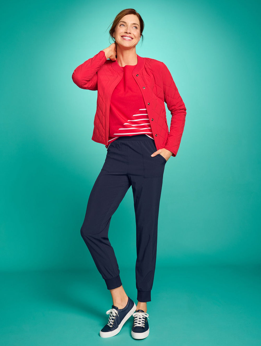 BLACK|INDIGO BLUE LIGHTWEIGHT WOVEN STRETCH JOGGERS | Talbots near me