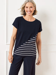 FUCHSIA PINK/WHITE|INDIGO/WHITE|RED/WHITE SUPERSOFT JERSEY SHORT SLEEVE TEE - CLASSIC STRIPE | Talbots outlet
