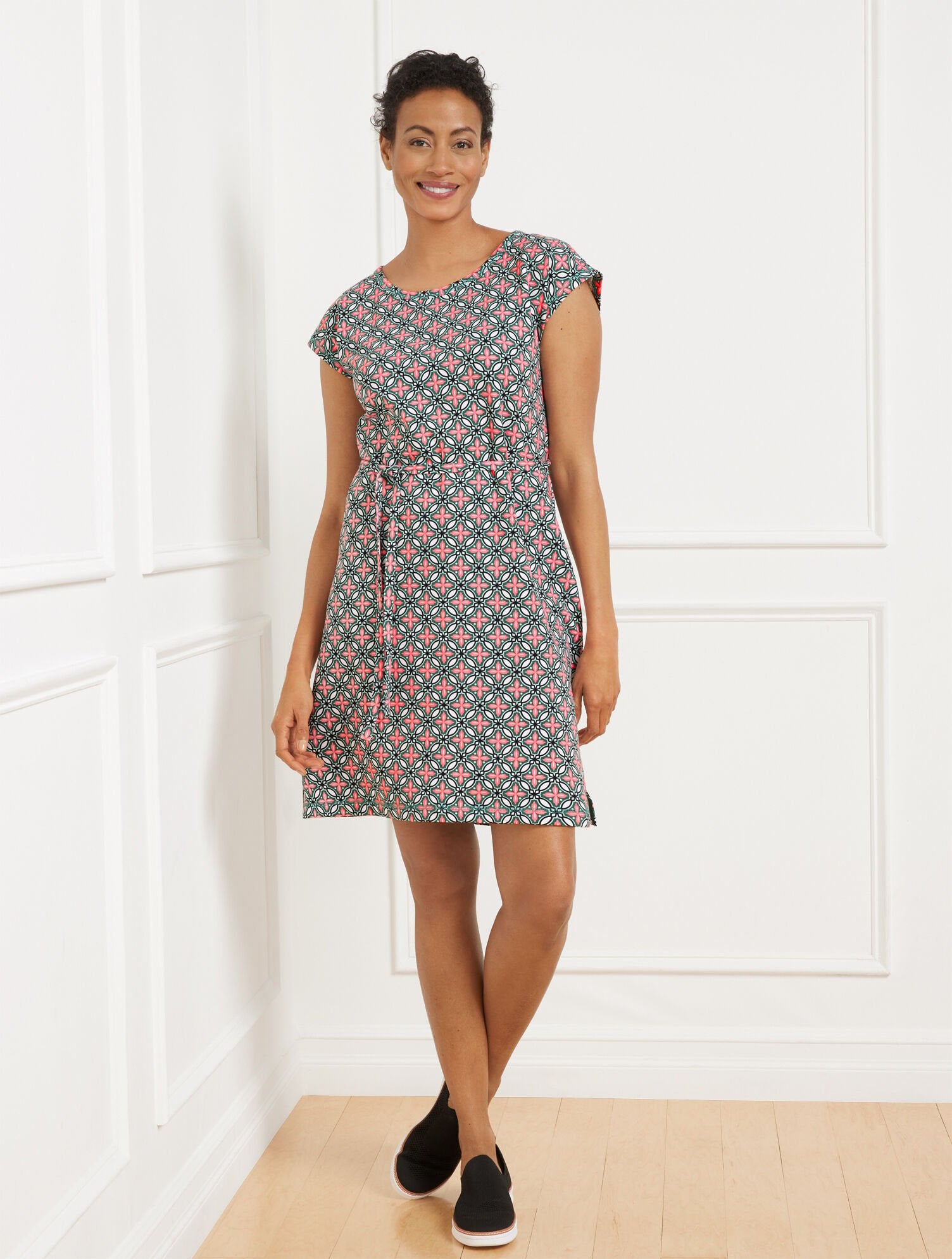 HERITAGE GREEN MULTI MODAL FRENCH TERRY T-SHIRT DRESS - HIGH TIDE TILE | Talbots outlet