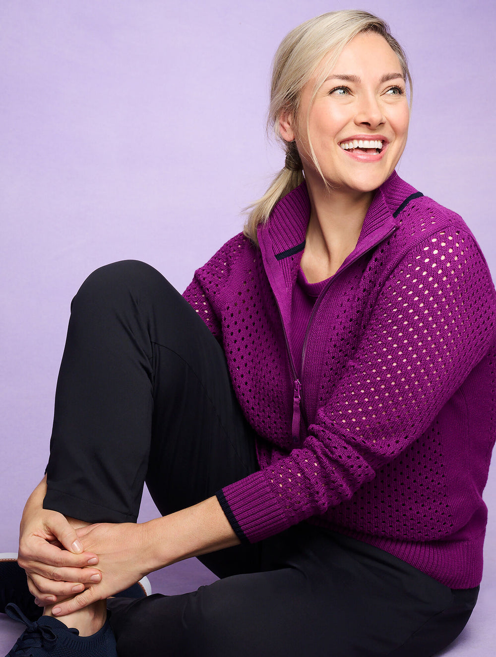 MULBERRY WINE COOLMAX® FULL ZIP SWEATER JACKET | Talbots US