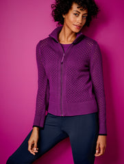 MULBERRY WINE COOLMAX® FULL ZIP SWEATER JACKET | Talbots US
