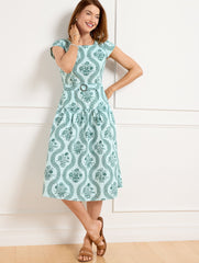 BLUE ICE/HERITAGE GREEN POPLIN MIDI DRESS - FLOWING FLORAL | Talbots near me