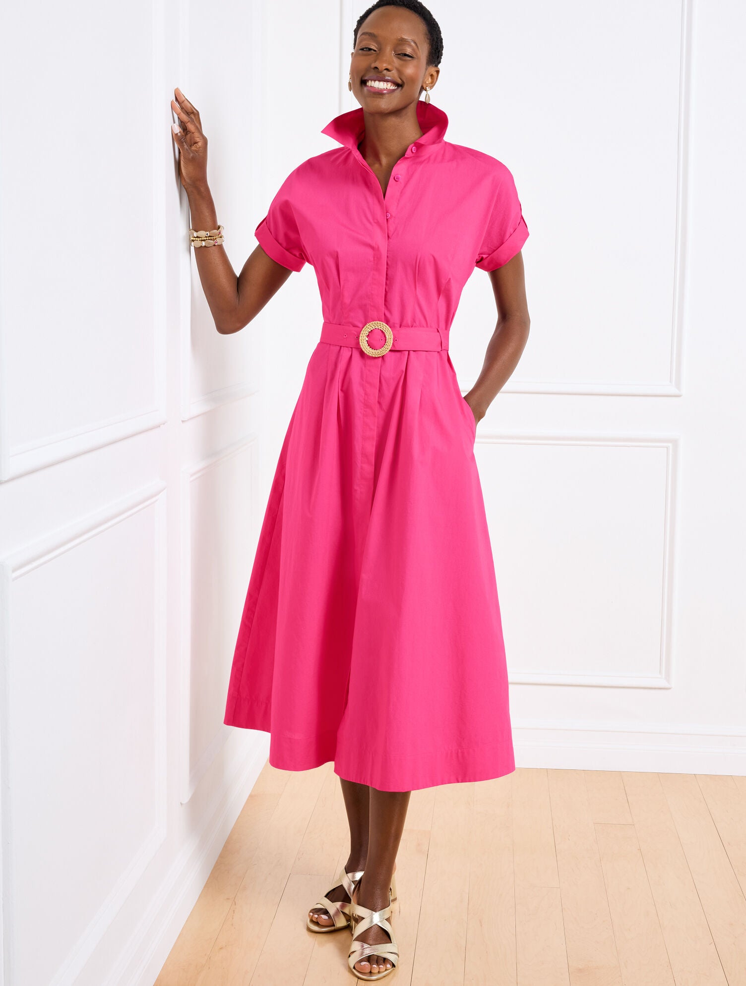 TROPICAL PUNCH RAFFIA BUCKLE POPLIN SHIRTDRESS | Talbots US