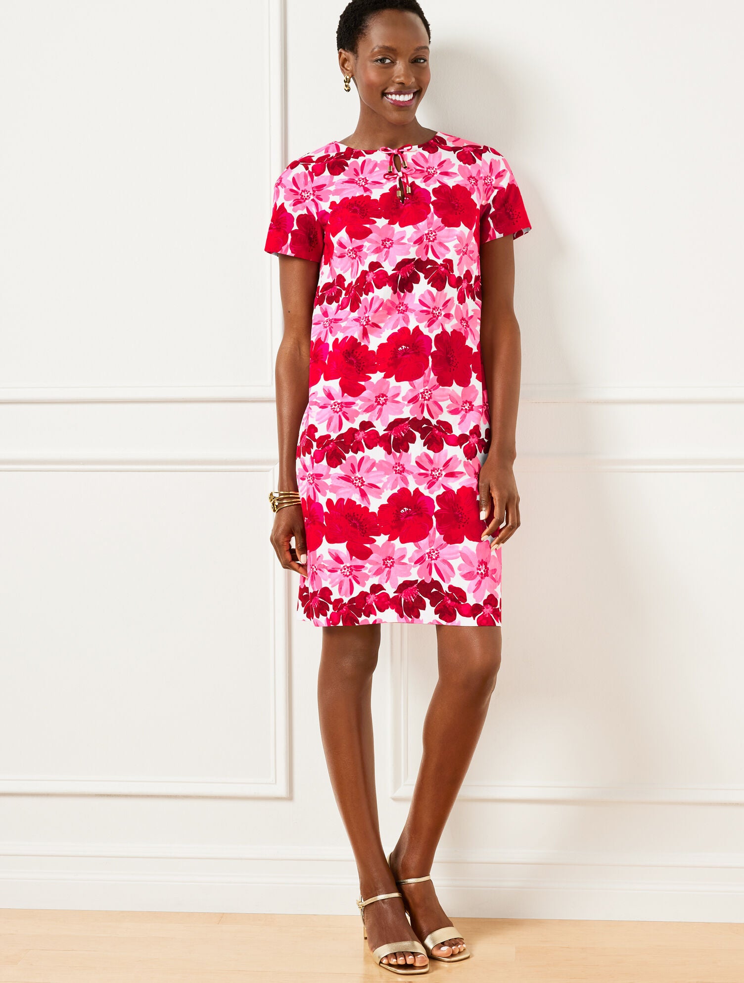 SOFT PINK MULTI BOW A-LINE CREPE DRESS - WATERCOLOR BOUQUETS | Talbots US