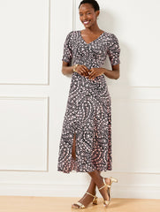 BLACK/PINK/IVORY SMOCKED SLEEVE MIDI DRESS - FLORAL PAISLEY | Talbots for sale