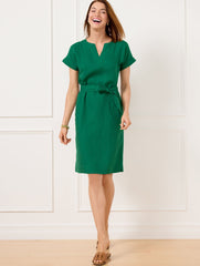 HERITAGE GREEN LINEN BELTED SHIFT DRESS | Talbots sale