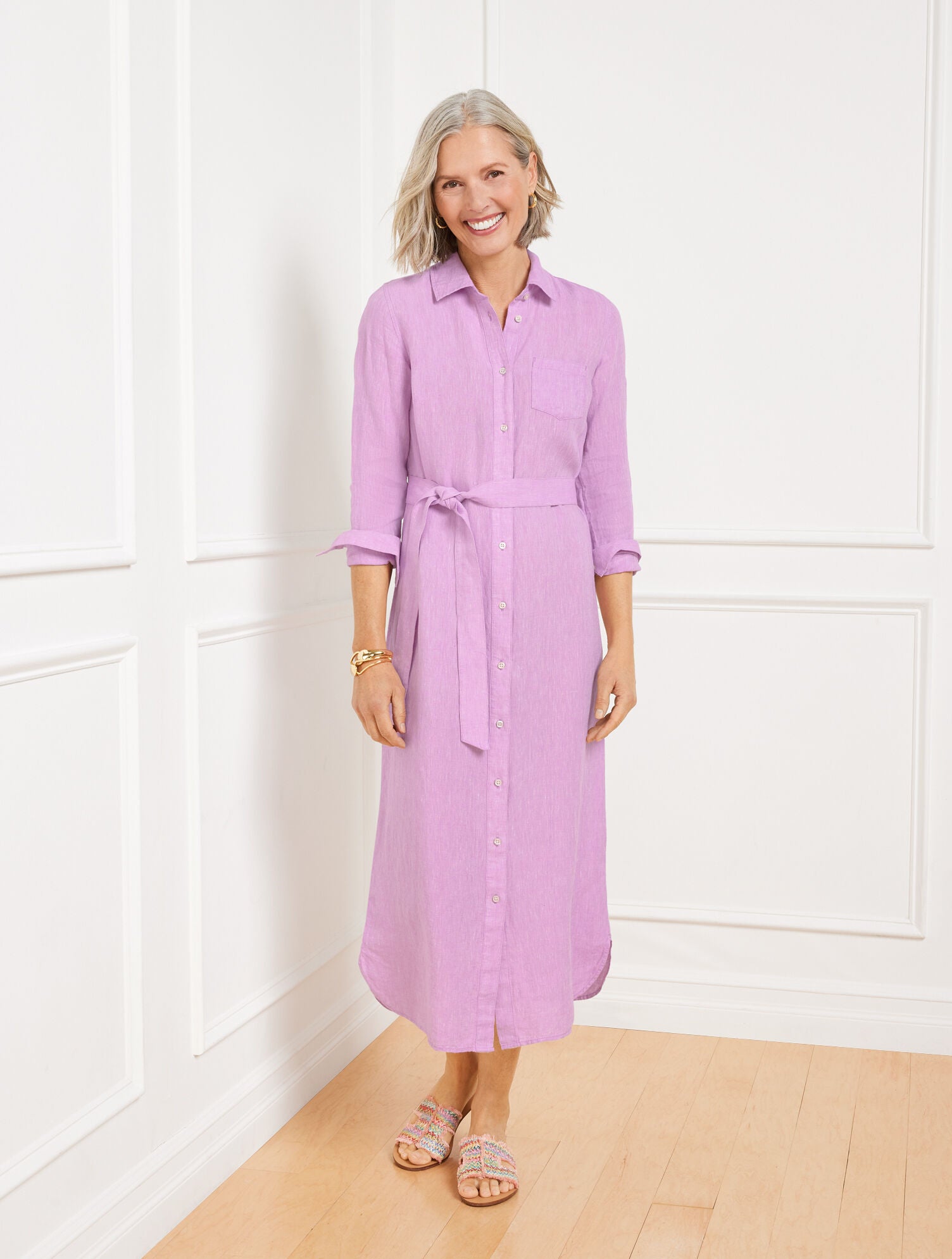 LAVENDER/WHTIE CROSS DYED LINEN SHIRTDRESS - LAVENDER | Talbots for sale