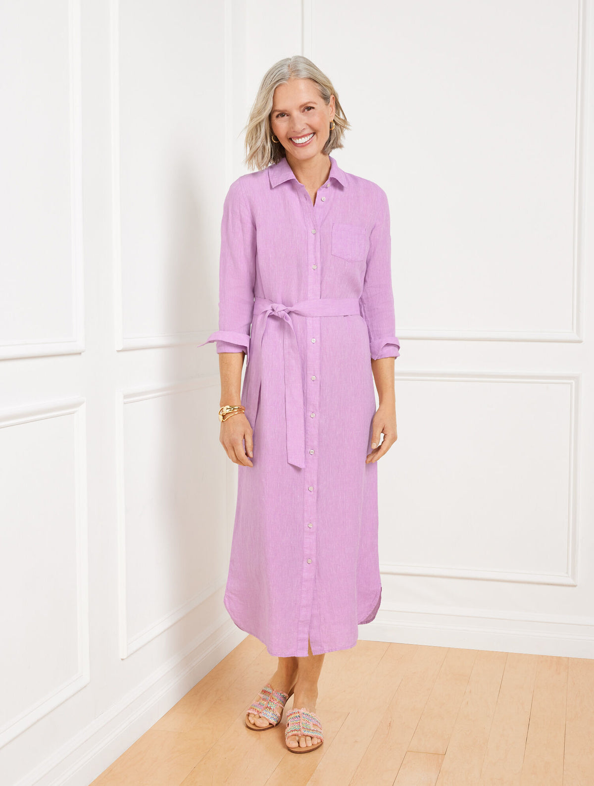 LAVENDER/WHTIE CROSS DYED LINEN SHIRTDRESS - LAVENDER | Talbots for sale