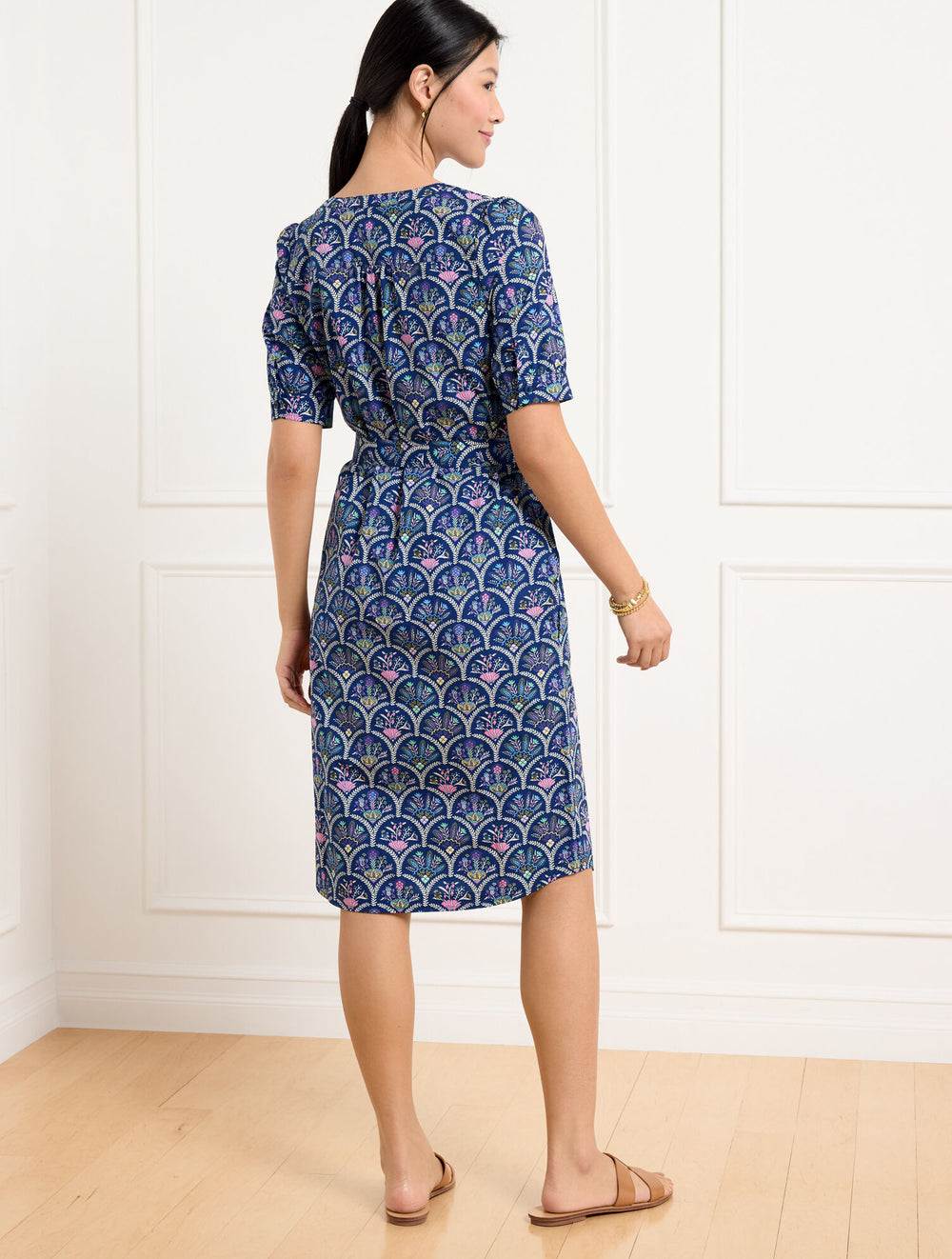 INDIA INK MULTI MODERN POPLIN SHIRTDRESS - SCALLOPED FLORAL | Talbots sale