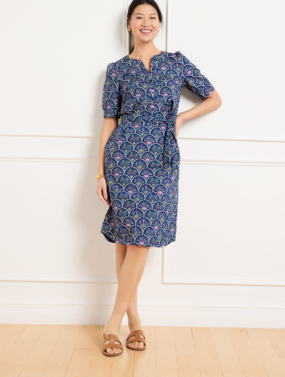 INDIA INK MULTI MODERN POPLIN SHIRTDRESS - SCALLOPED FLORAL | Talbots sale