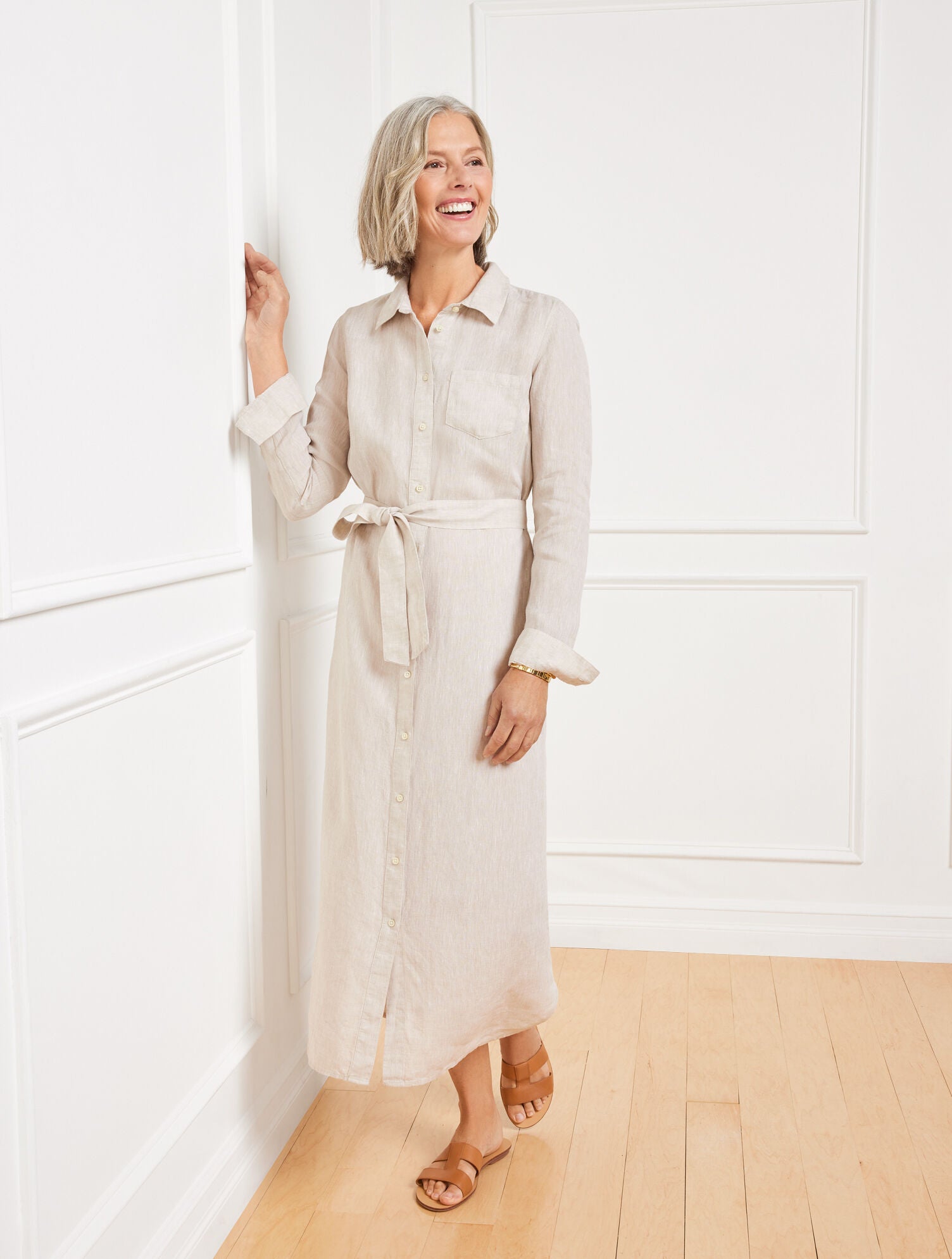 BEIGE/WHITE CROSS-DYED LINEN SHIRTDRESS - BEIGE | Talbots US