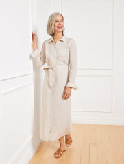 BEIGE/WHITE CROSS-DYED LINEN SHIRTDRESS - BEIGE | Talbots US